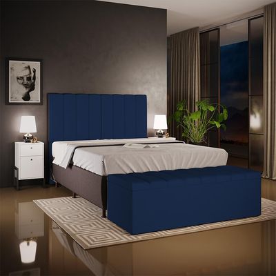 Kit Cabeceira Cama Box Casal Queen 160cm Calçadeira Baú Dália W01 Suede Azul Marinho - Lyam Decor