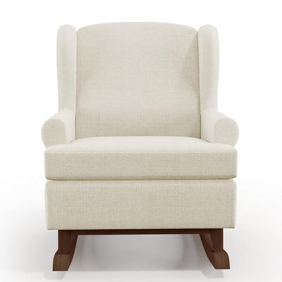 Poltrona De Amamentação Com Balanço Malu Base De Madeira P02 Linho Champagne - Lyam Decor