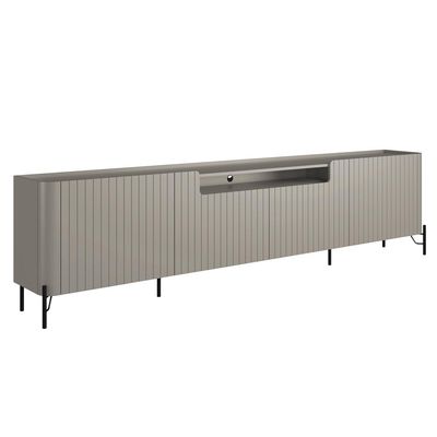 Rack Para Sala de Estar TV 75 Pol 4 Portas Brise Pés Industrial Preto Alef I03 Grigio - Lyam Decor
