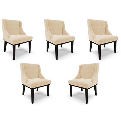 Kit 5 Cadeiras Decorativas Sala de Jantar Base Fixa de Madeira Firenze Suede Bege/Preto G19 - Gran Belo