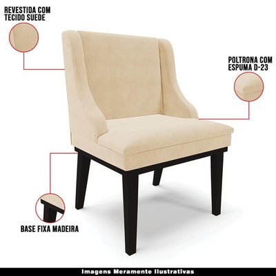 Kit 5 Cadeiras Decorativas Sala de Jantar Base Fixa de Madeira Firenze Suede Bege/Preto G19 - Gran Belo