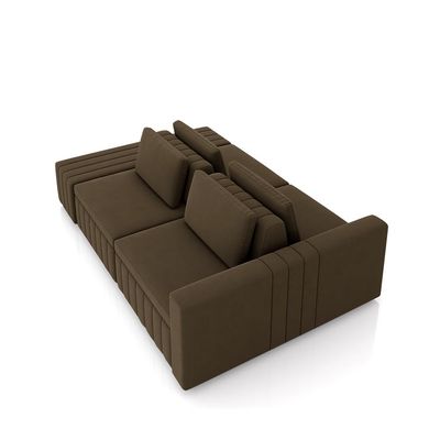 Sofá Ilha com Encosto e Almofadas Móveis Olimpo 245cm Modulado Veludo Marrom G45 - Gran Belo