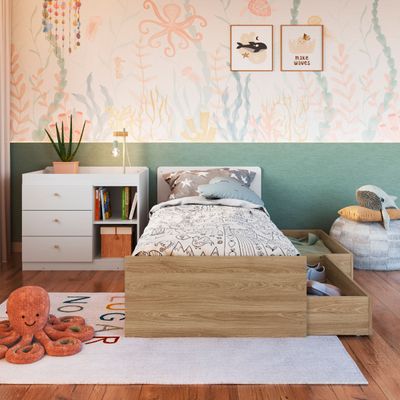 Berço Cama com Cômoda e Gavetões Aveiro e Branco Completa Móveis