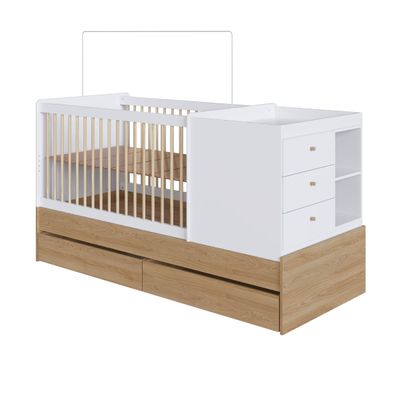 Berço Cama com Cômoda e Gavetões Aveiro e Branco Completa Móveis
