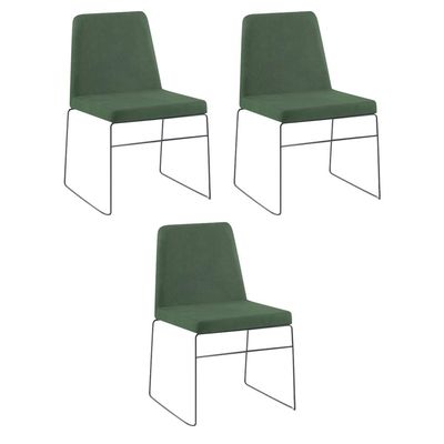 Kit 3 Cadeiras Decorativa Sala de Jantar Anne Linho Verde - Gran Belo