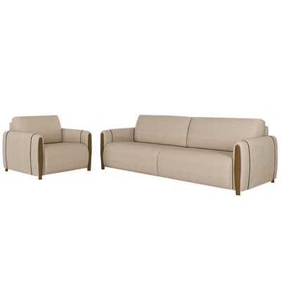 Conjunto Decorativo Poltrona e Sofá 223cm Maceió Linho Champagne - Gran Belo