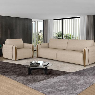 Conjunto Decorativo Poltrona e Sofá 223cm Maceió Linho Champagne - Gran Belo