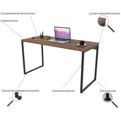 Kit 02 Mesas Para Escritório Home Office Estilo Industrial Form C01 135 cm Nogal - Lyam Decor