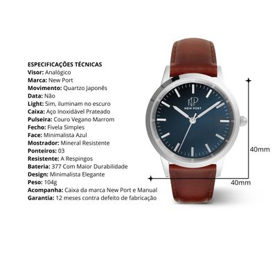 Relógio Feminino Elegante Prata Casual Analógico New Port
