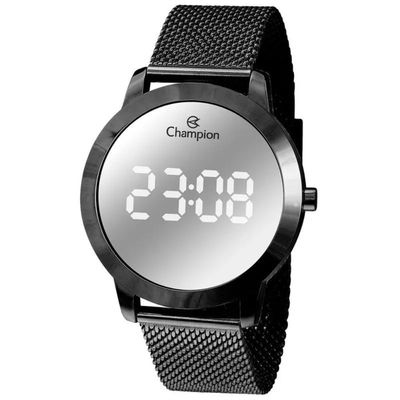 Relógio Champion Feminino Ref: Ch40106k Led Espelhado Mesh Black