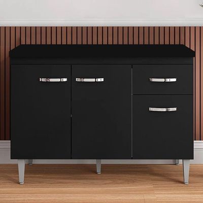 Balcão Cozinha Gabriela 3 Porta 120cm S-t Ajl Preto