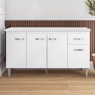 Balcão Cozinha Gabriela 3 Porta 150cm S-t Ajl Branco