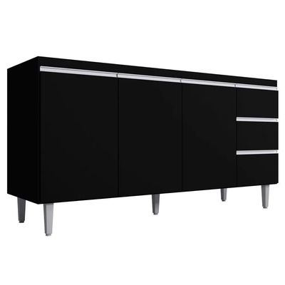 Balcão Gabinete 160cm Cozinha 3 Portas Andreia S-t Ajl Preto