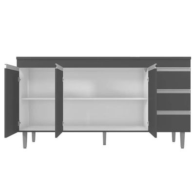 Balcão Gabinete Cozinha Andreia 3 Portas 150cm S-t Ajl Cinza