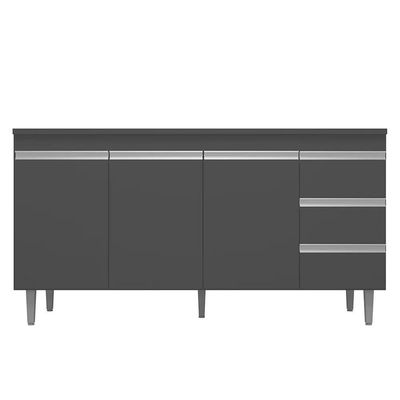 Balcão Gabinete Cozinha Andreia 3 Portas 150cm S-t Ajl Cinza