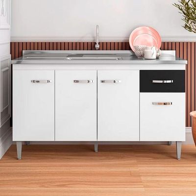 Balcão Cozinha Gabriela 3 Porta 150cm S-t Ajl Branco