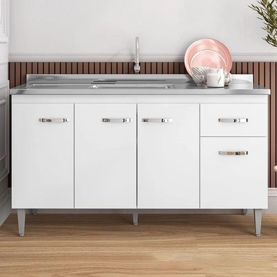 Balcão Cozinha Gabriela 3 Porta 150cm S-t Ajl Branco