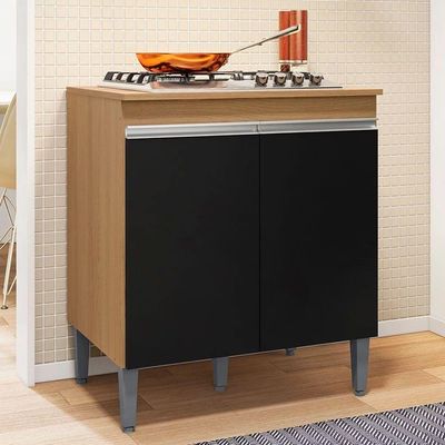 Balcão Cooktop 80cm Andréia 1 Porta Ajl Móveis Amêndola Preto