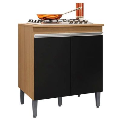 Balcão Cooktop 80cm Andréia 1 Porta Ajl Móveis Amêndola Preto