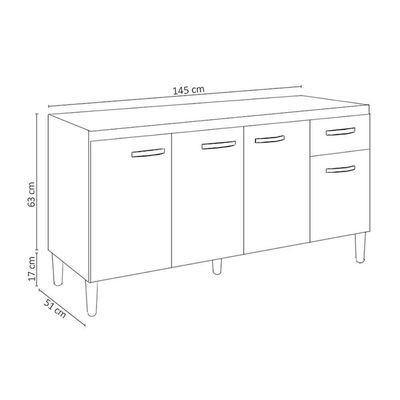 Balcão Cozinha Gabriela 3 Porta 150cm S-t Ajl