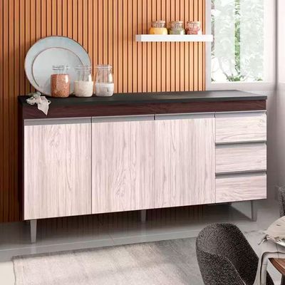 Balcão Gabinete 160cm Cozinha 3 Portas Andreia S-t Ajl Castanho Avelã