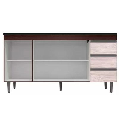 Balcão Gabinete 160cm Cozinha 3 Portas Andreia S-t Ajl Castanho Avelã