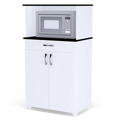 Balcão Gabinite De Microondas 2 Portas Ajl Móveis Branco Preto