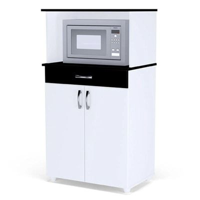 Balcão Gabinite De Microondas 2 Portas Ajl Móveis Branco Preto