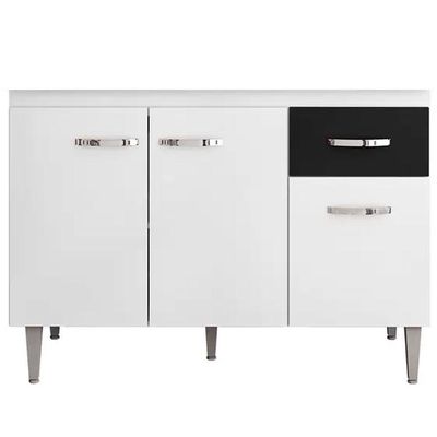 Balcão Cozinha Gabriela 3 Porta 120cm S-t Ajl Branco