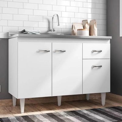 Balcão Cozinha Gabriela 3 Porta 120cm S-t Ajl Branco