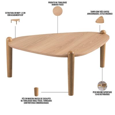 Mesa de Centro Para Sala de Estar Pés Madeira Baixa Trium A03 Hanover Roble - Lyam Decor