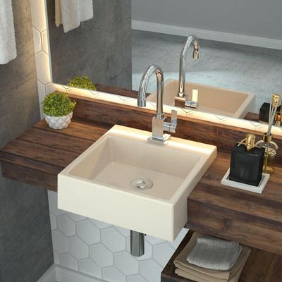 Cuba de Semi Encaixe Quadrada C01 Para Banheiro XQ355 Bege - Lyam Decor