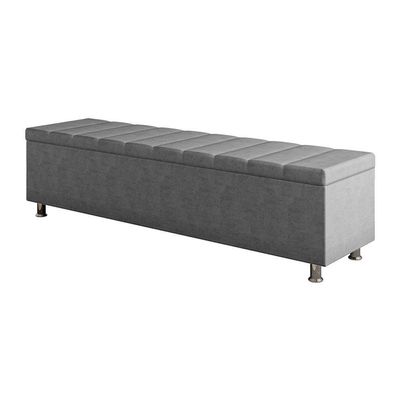 Calçadeira Baú Recamier Estofado Queen 160 Cm ônix Veludo Cinza