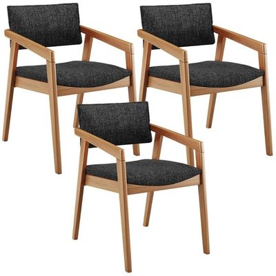 Kit 03 Cadeiras Para Sala De Jantar Estar Living Giorgia L02 Linho Chumbo - Lyam Decor