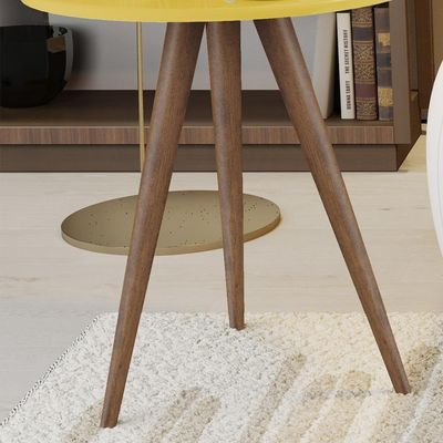 Conjunto 2 Mesas Retrô Natália - Pés Palito Lateral Apoio Mdf Mdp Amarelo - J3 Móveis