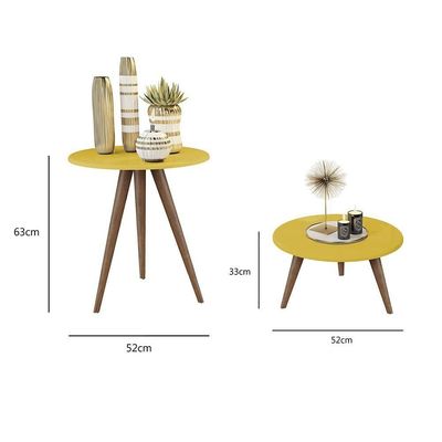 Conjunto 2 Mesas Retrô Natália - Pés Palito Lateral Apoio Mdf Mdp Amarelo - J3 Móveis