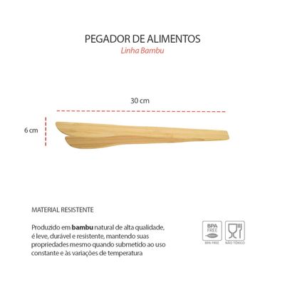 Tigela Bowl Saladeira e Pegador 30cm Pinça Bambu Natural