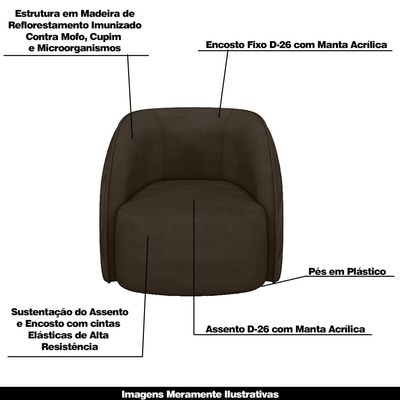Conjunto Decorativo Sofá 240cm e Poltrona Clarke com Puff Round Veludo Marrom - Gran Belo
