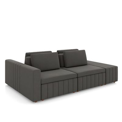 Sofá Ilha com Encosto e Almofadas Móveis Olimpo 245cm Modulado Veludo Grafite G45 - Gran Belo