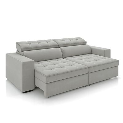 Sofá Decorativo Hugo 2 Lugares 208cm Reclinável e Retrátil Veludo Cinza Claro G45 - Gran Belo