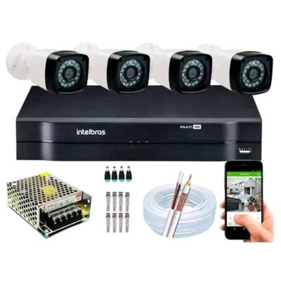 Kit 4 Cameras Segurana 720p Full Hd Dvr Intelbras 4ch S/hd