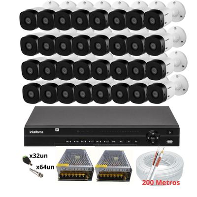 Kit Cftv 32 Câmeras Intelbras Dvr 32 Canais MHDX 1232 s/hd