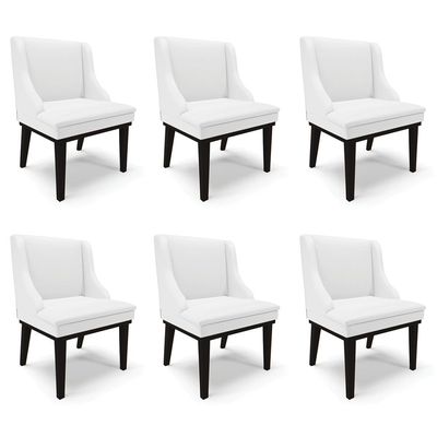 Kit 6 Cadeiras Decorativas Sala de Jantar Base Fixa de Madeira Firenze PU Branco Fosco/Preto G19 - Gran Belo