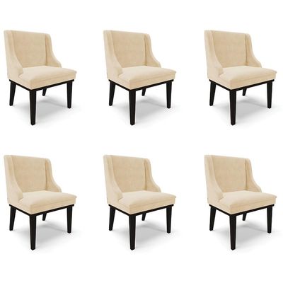 Kit 6 Cadeiras Decorativas Sala de Jantar Base Fixa de Madeira Firenze Suede Bege/Preto G19 - Gran Belo
