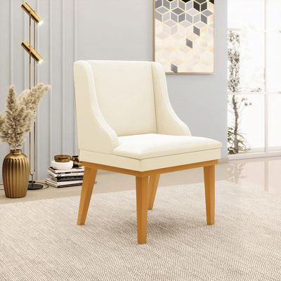 Kit 5 Cadeiras Decorativas Sala de Jantar Base Fixa de Madeira Firenze Veludo Bege/Castanho G19 - Gran Belo