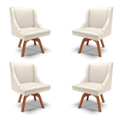 Kit 4 Cadeiras Decorativas Sala de Jantar Base Giratória de Madeira Firenze PU Bege/Natural G19 - Gran Belo