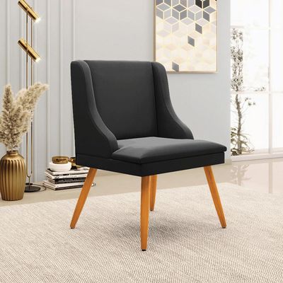 Kit 6 Cadeiras Decorativas Sala de Jantar Pés Palito de Madeira Firenze Veludo Preto/Natural G19 - Gran Belo