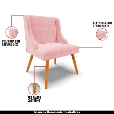Kit 6 Cadeiras Decorativas Sala de Jantar Pés Palito de Madeira Firenze Suede Rosa Bebê/Natural G19 - Gran Belo