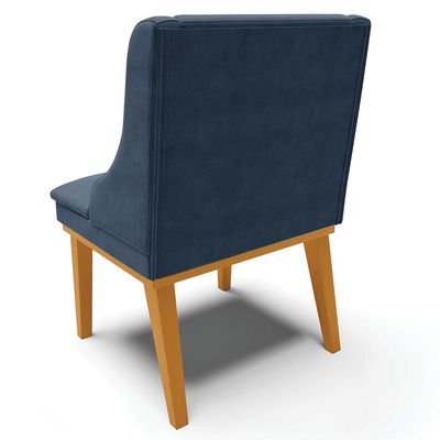 Kit 4 Cadeiras Decorativas Sala de Jantar Base Fixa de Madeira Firenze Suede Azul Marinho/Castanho G19 - Gran Belo