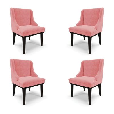 Kit 4 Cadeiras Decorativas Sala de Jantar Base Fixa de Madeira Firenze Suede Rosê/Preto G19 - Gran Belo